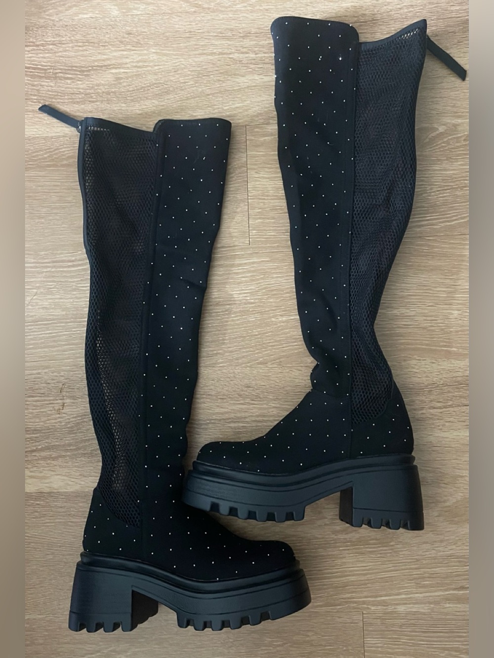 Black Over the Knee Studded Platform Boots